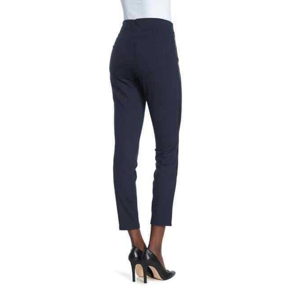 NYDJ Pull-On Faux Leather Stripe Knit Pants Navy - Picture 2 of 8
